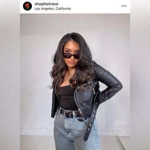 Shophotrose - black leather jacket